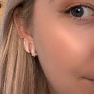 Vintage Clip On Earrings Pink Pearlescent Swirl Stripes Glitzy Glam Gold